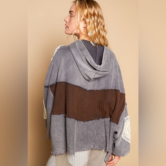 #291 FIRM CLOSEOUT New! Pol Heavyweight Cotton Sweatshirt wCrochet - Picture 3 of 3